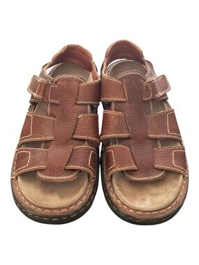 BJORNDAL Men’s Vintage Sandals Leather Brown Open Toe Cushioned Suede Footbed 11